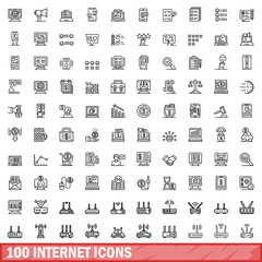 Poster - 100 internet icons set. Outline illustration of 100 internet icons vector set isolated on white background