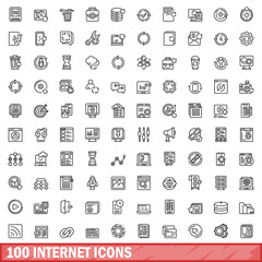 Poster - 100 internet icons set. Outline illustration of 100 internet icons vector set isolated on white background