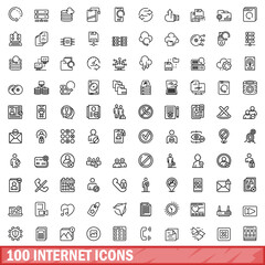 Poster - 100 internet icons set. Outline illustration of 100 internet icons vector set isolated on white background