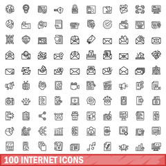 Poster - 100 internet icons set. Outline illustration of 100 internet icons vector set isolated on white background