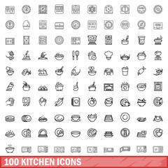 Poster - 100 kitchen icons set. Outline illustration of 100 kitchen icons vector set isolated on white background