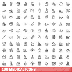 Poster - 100 medical icons set. Outline illustration of 100 medical icons vector set isolated on white background