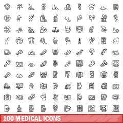 Poster - 100 medical icons set. Outline illustration of 100 medical icons vector set isolated on white background