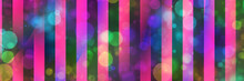 Vivid Vertical Violet Pink Gradient Stripes, Psychedelic Disco Shapes Tech Synth Lines. Vapor Wave Cyberpunk Style. Retro Futurism, Web Punk, Rave DJ Techno In Reflection Disco Shape	