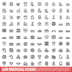 Poster - 100 medical icons set. Outline illustration of 100 medical icons vector set isolated on white background