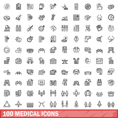 Aufkleber - 100 medical icons set. outline illustration of 100 medical icons vector set isolated on white backgr