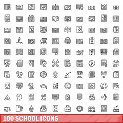 Poster - 100 school icons set. Outline illustration of 100 school icons vector set isolated on white background