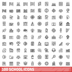 Poster - 100 school icons set. Outline illustration of 100 school icons vector set isolated on white background