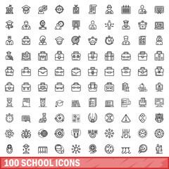 Poster - 100 school icons set. Outline illustration of 100 school icons vector set isolated on white background