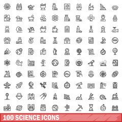 Poster - 100 science icons set. outline illustration of 100 science icons vector set isolated on white backgr