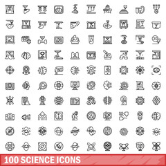 Poster - 100 science icons set. outline illustration of 100 science icons vector set isolated on white backgr