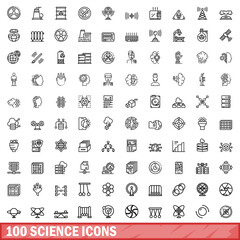 Canvas Print - 100 science icons set. Outline illustration of 100 science icons vector set isolated on white background