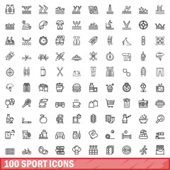 Poster - 100 sport icons set. outline illustration of 100 sport icons vector set isolated on white background