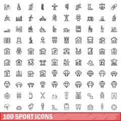 Wall Mural - 100 sport icons set. Outline illustration of 100 sport icons vector set isolated on white background