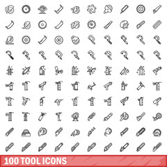 Poster - 100 tool icons set. Outline illustration of 100 tool icons vector set isolated on white background
