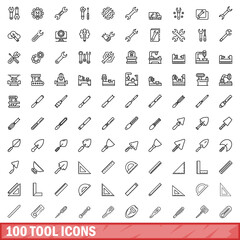 Canvas Print - 100 tool icons set. Outline illustration of 100 tool icons vector set isolated on white background
