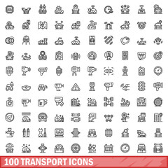 Poster - 100 transport icons set. Outline illustration of 100 transport icons vector set isolated on white background