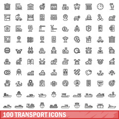 Poster - 100 transport icons set. Outline illustration of 100 transport icons vector set isolated on white background
