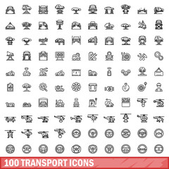 Poster - 100 transport icons set. Outline illustration of 100 transport icons vector set isolated on white background
