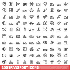 Poster - 100 transport icons set. Outline illustration of 100 transport icons vector set isolated on white background