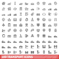 Poster - 100 transport icons set. outline illustration of 100 transport icons vector set isolated on white ba