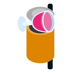 Poster - Glass waste icon isometric vector. Wine glass with pink liquid in trash can icon. Sorting and recycle garbage, ecology concept