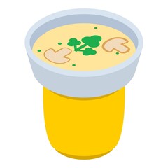 Poster - Food scrap icon isometric vector. Classic mushroom soup bowl in trash can icon. Household waste, sorting and recycle garbage