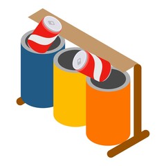 Poster - Inorganic waste icon isometric vector. Two multicolored tin can in trash can. Sorting and recycle garbage, ecology concept