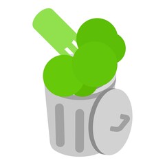 Poster - Organic garbage icon isometric vector. Green broccoli in trash can with lid icon. Household waste, sorting and recycle garbage