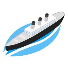 Steamship Icon Isometric Vector. Old Steam Cruise Ship With Three Smoke Stack. Retro Cruise Liner, Steamer, Historical Exposition, Water Transport