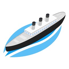 Steamship icon isometric vector. Old steam cruise ship with three smoke stack. Retro cruise liner, steamer, historical exposition, water transport