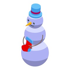 Sticker - Top hat snowman icon isometric vector. Winter snow. Cute holiday sock