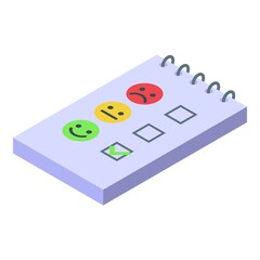 Poster - Notepad satisfaction level icon isometric vector. Bad meter. Emoticon smile