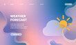 Landing page template of weather forecast concept. Vector illustration for websites, mobile applications, posters and banners. Transparent glassmorphism icon gradient and abstract background
