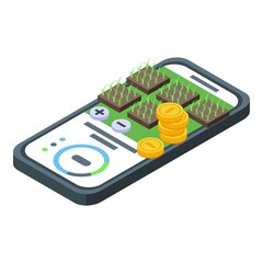 Poster - Smartphone app icon isometric vector. Business phone. Ui internet