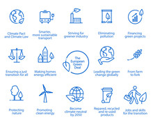 The European Green Deal. Set Of Isolated Icons, Vector Illustration EPS 10 