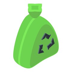 Poster - Green recycle bag icon isometric vector. Trash bin. Pack container