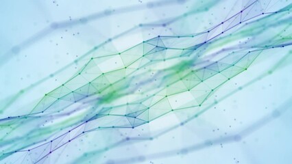 Poster - Animated light background. Texture moving colored plexuses lines, particles, dots. Abstract DNA chain. Artificial intedect. Digital network. World Wide Web. Intro  technology, medicine, business. 4k