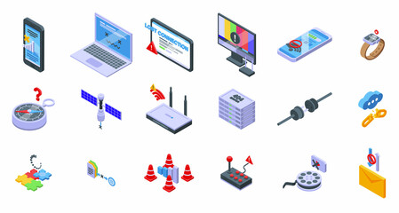 Poster - Lost connection icons set isometric vector. Antenna available. Cell connection