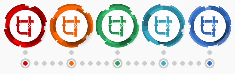 Leinwandbilder - Pipe, tube concept vector icon set,  modern design abstract web buttons in 5 color options, infographic template for webdesign and mobile apps