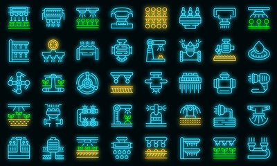 Poster - Irrigation system icons set outline vector. Agriculture farming. Smart system vector neon