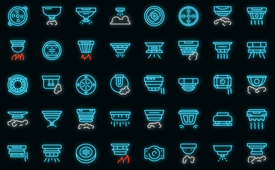Wall Mural - Smoke detector icons set outline vector. Alarm celling. Fire accident vector neon