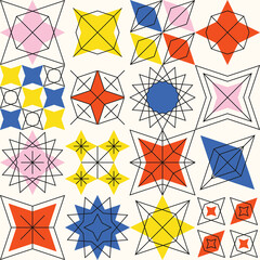 Wall Mural - Colorful art background with abstract geometric shapes. Trendy Neo Memphis seamless pattern.
