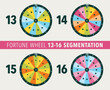 © Bisams - Collection of fortune wheel flat illustrations. 13, 14, 15 and 16 segmentation fortune wheel objects.