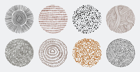 Wall Mural - Set of hand drawn abstract lines and curves patterns. Circle doodle background frame elements.