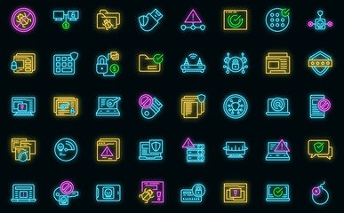 Poster - Antivirus icons set outline vector. Malware bug. Cyber data vector neon