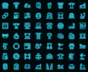 Poster - fitness equipment icons set outline vector. active gym. healthy exercise vector neon