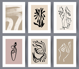 Wall Mural - set of neutral minimalistic hand drawn wall art designs. collection of scandinavian abstract posters