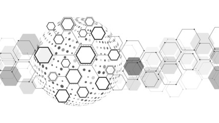 Poster - Halftone vector background frame for icons, symbols. Pattern plexus geometric shapes, hexagons, spheres, lines, circles. Network cells. Digital communication. Banner technology, medicine, business.
