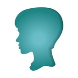 Fototapeta Na sufit - A woman with her hair pulled back. Paper cut style. Face silhouette. Colored turquoise profile portrait of a female character. Origami silhouette. Art illustration of craft paper cut design.